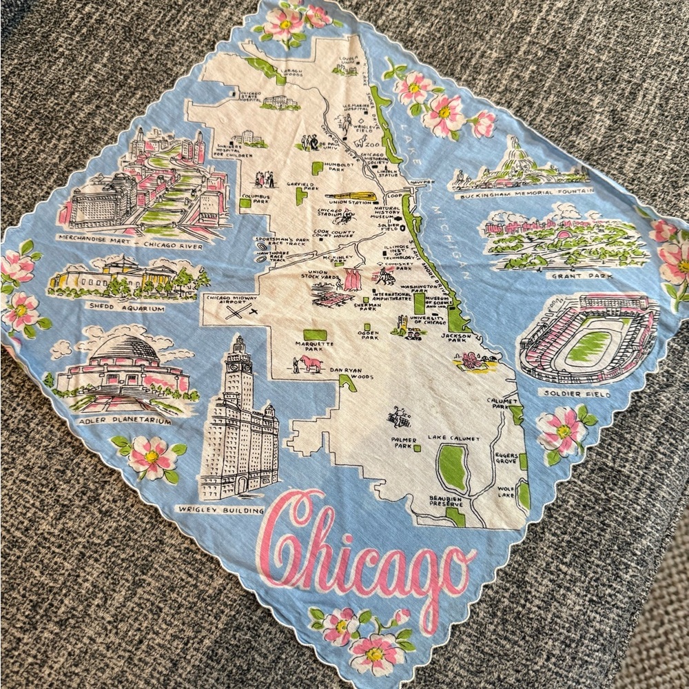 Vintage Chicago Map Handkerchief